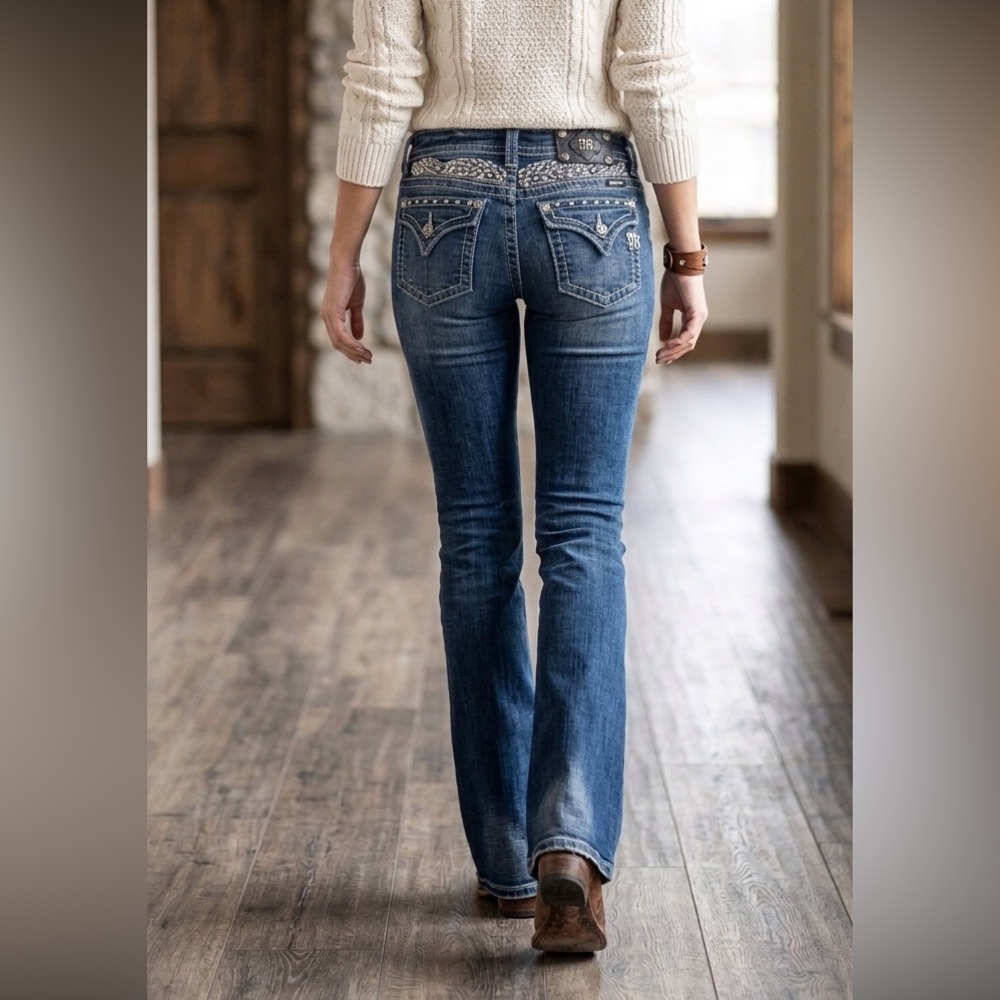 Miss me jeans women JP5011-3 bootcut low rise Dark Blue size 30 Inseam 33”